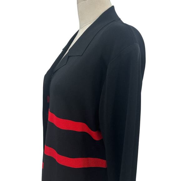 Exclusively Misook Black Red Striped Button‎ Cardigan Sweater Blazer Size Large - Picture 5 of 9